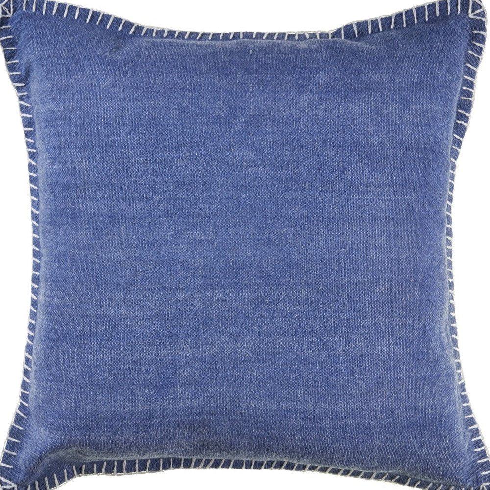 Set of Two Blue Cotton Throw Pillow close-up detail