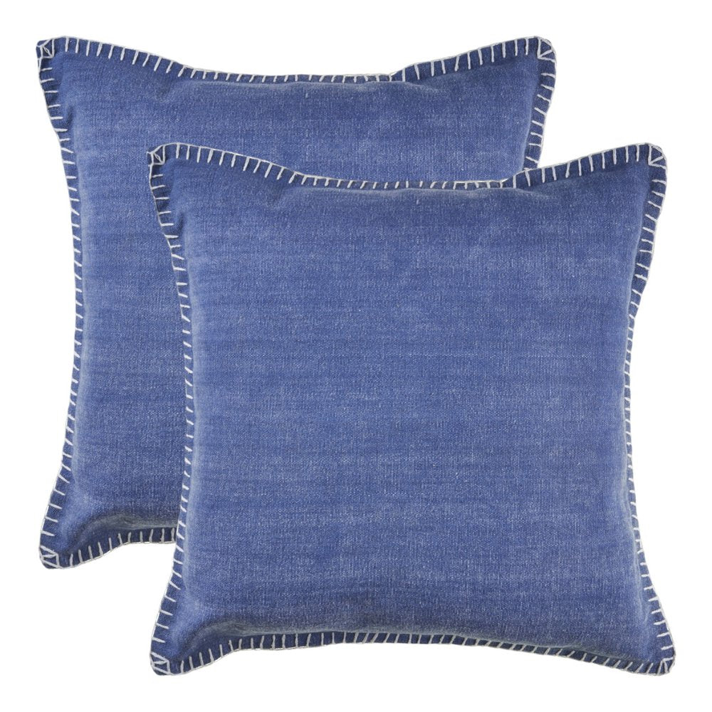 Set of Two Blue Cotton Throw Pillow on a white background