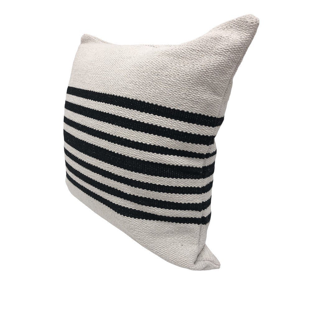 Set of Two Black and White Striped Cotton Throw Pillows on a white background