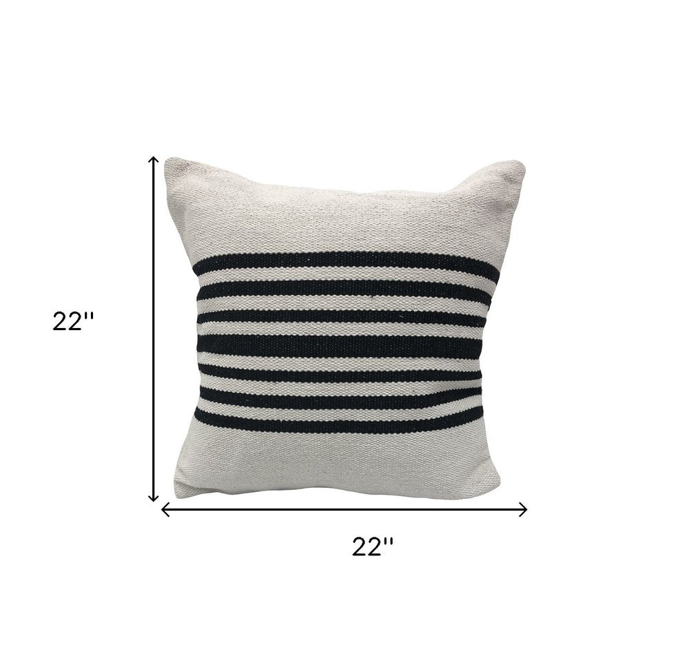 Set of Two Black and White Striped Cotton Throw Pillows on a white background