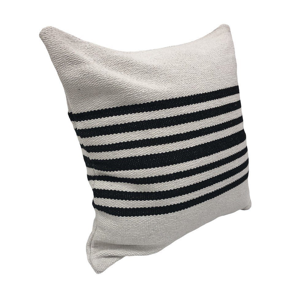 Set of Two Black and White Striped Cotton Throw Pillows on a white background
