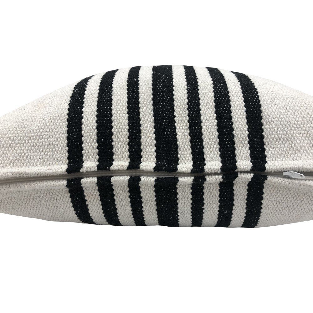 Set of Two Black and White Striped Cotton Throw Pillows on a white background