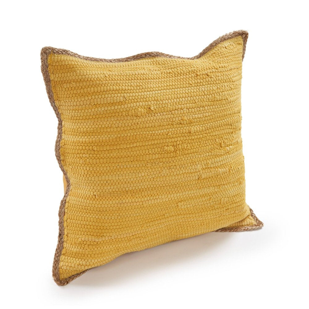 Set of Two 20" Yellow Cotton And Jute Throw Pillows with Texture on a white background