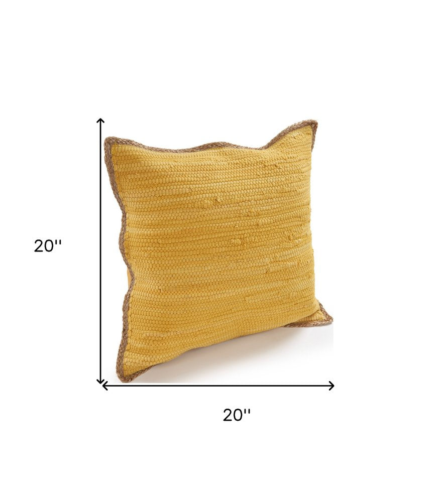Set of Two 20" Yellow Cotton And Jute Throw Pillows with Texture on a white background