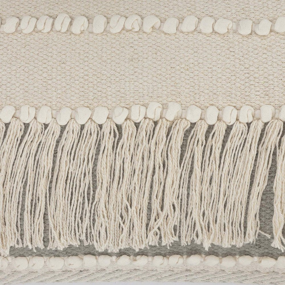 Set of Two Beige Striped Cotton Throw Pillow With Fringe close-up detail