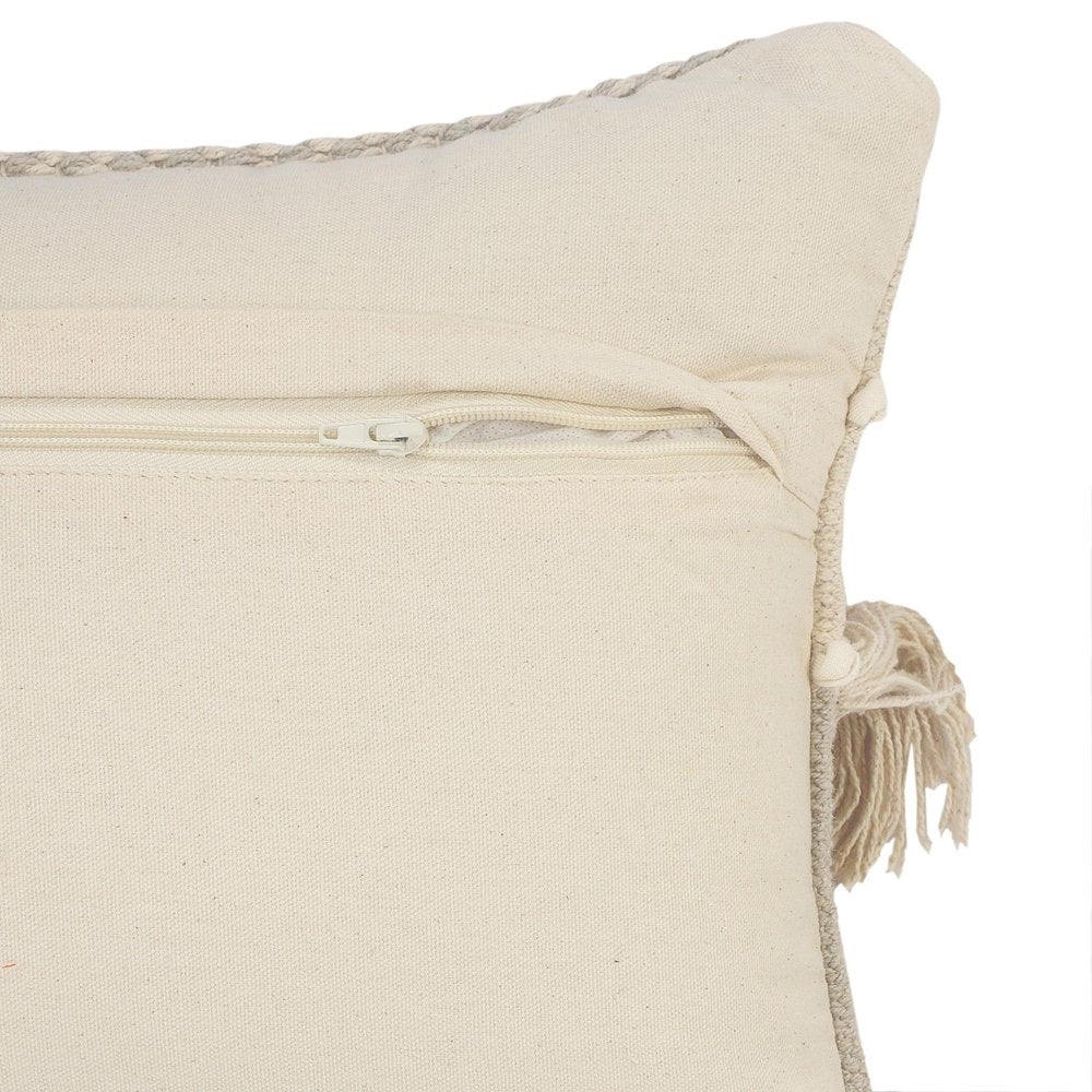 Set of Two Beige Striped Cotton Throw Pillow With Fringe on a white background