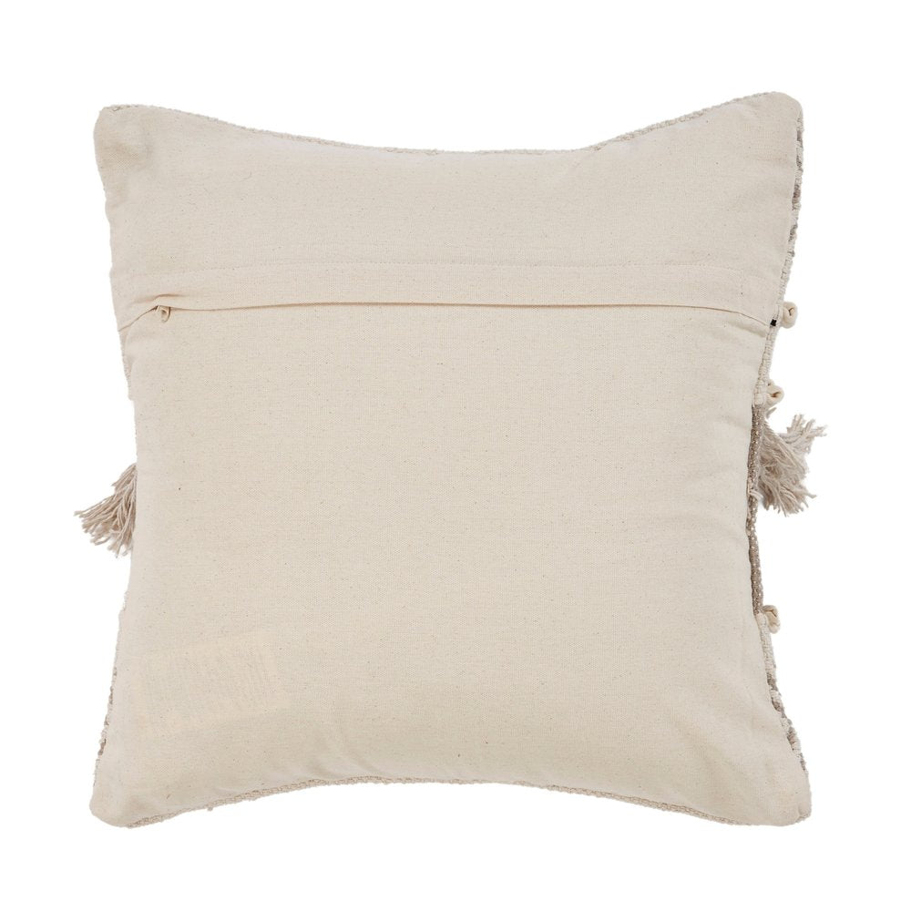 Set of Two Beige Striped Cotton Throw Pillow With Fringe on a white background