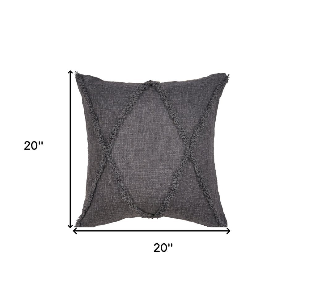 Set of Two Dark Gray Diamond Cotton Throw Pillow With Fringe on a white background