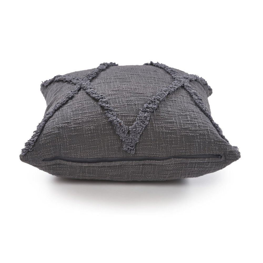 Set of Two Dark Gray Diamond Cotton Throw Pillow With Fringe on a white background