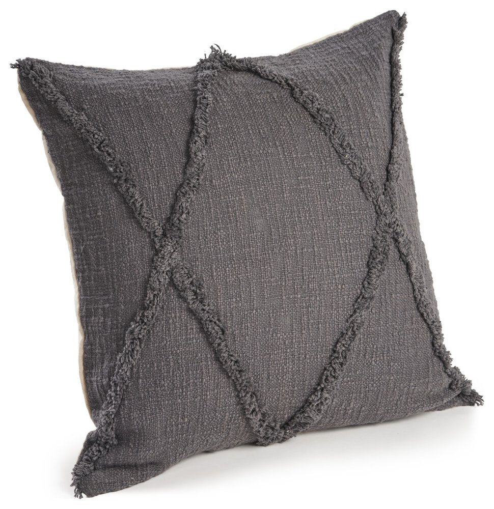 Set of Two Dark Gray Diamond Cotton Throw Pillow With Fringe on a white background