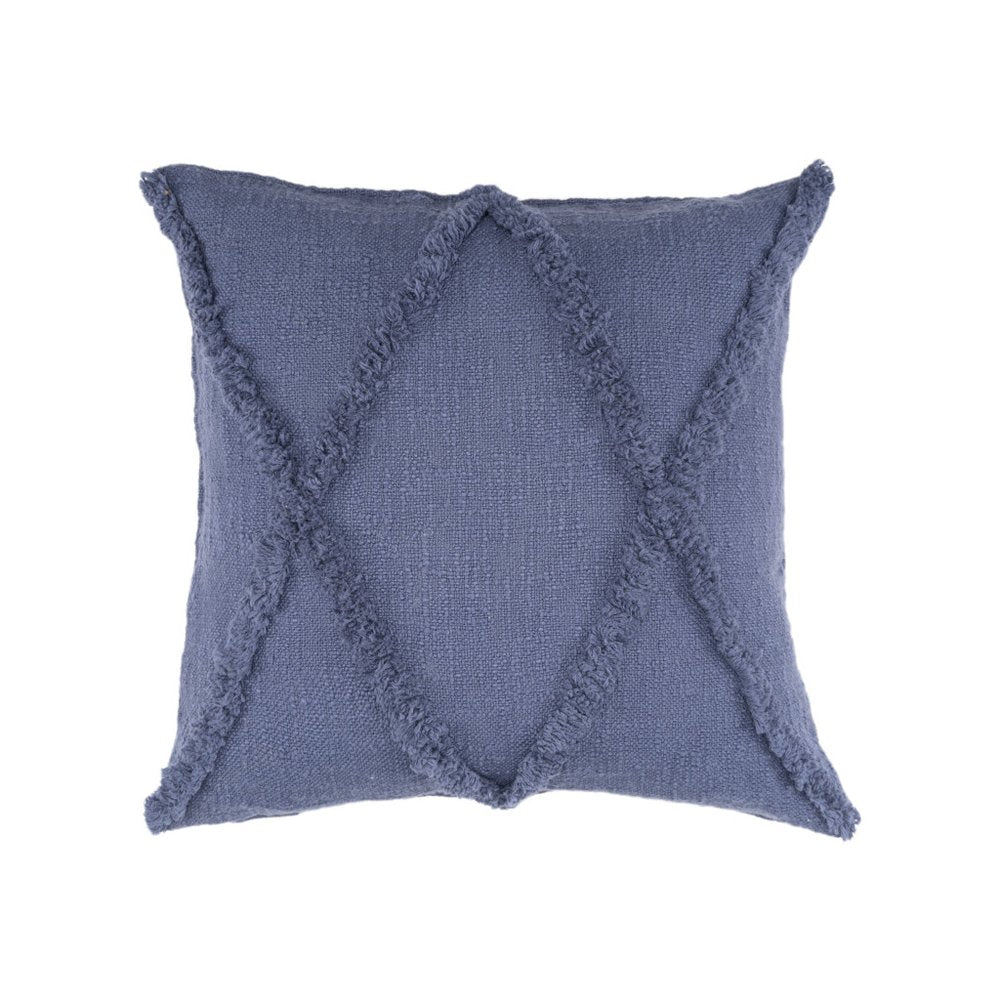 Set of Two Blue Diamond Cotton Throw Pillow With Fringe on a white background