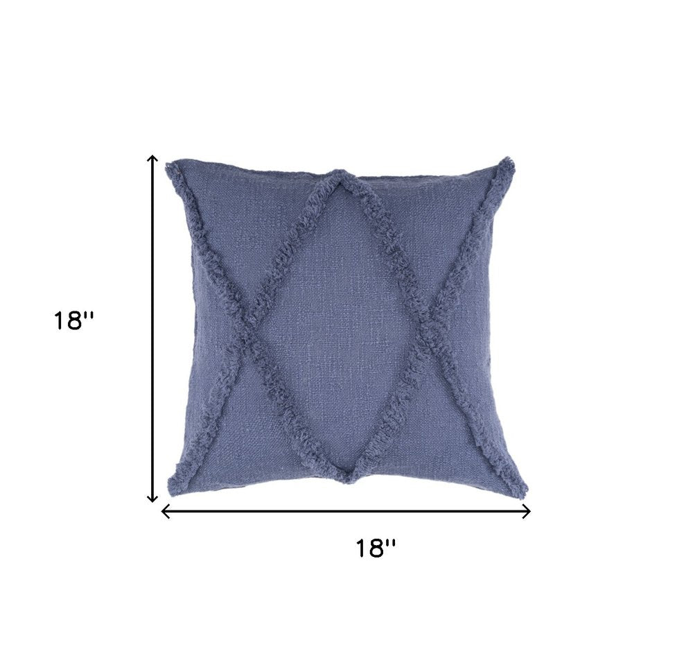 Set of Two Blue Diamond Cotton Throw Pillow With Fringe on a white background