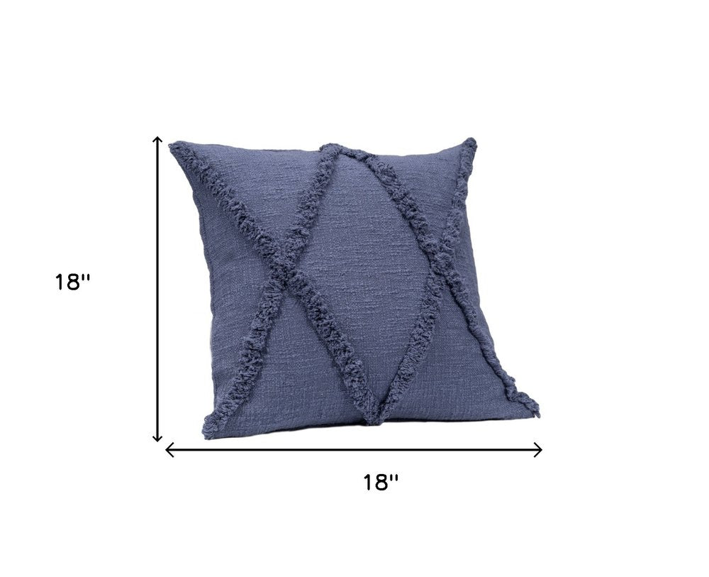 Set of Two Blue Diamond Cotton Throw Pillow With Fringe on a white background