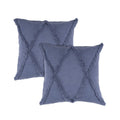 Set of Two Blue Diamond Cotton Throw Pillow With Fringe on a white background