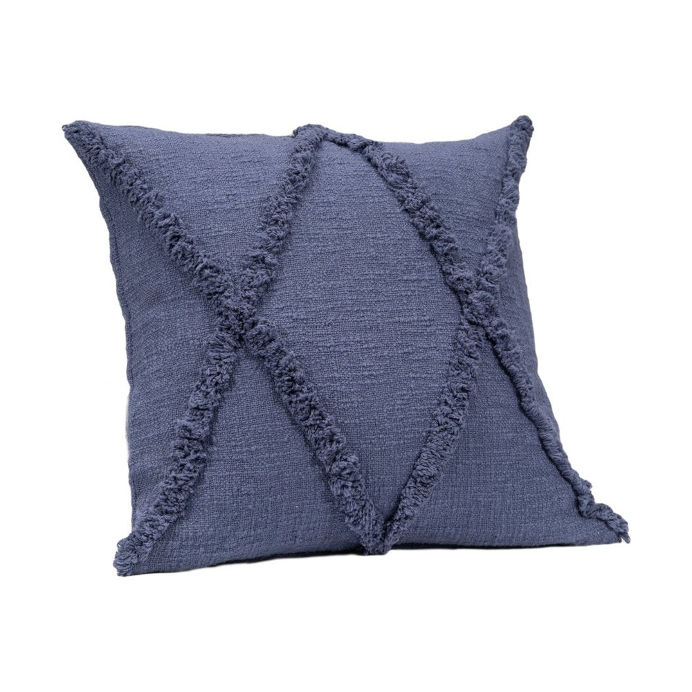Set of Two Blue Diamond Cotton Throw Pillow With Fringe on a white background