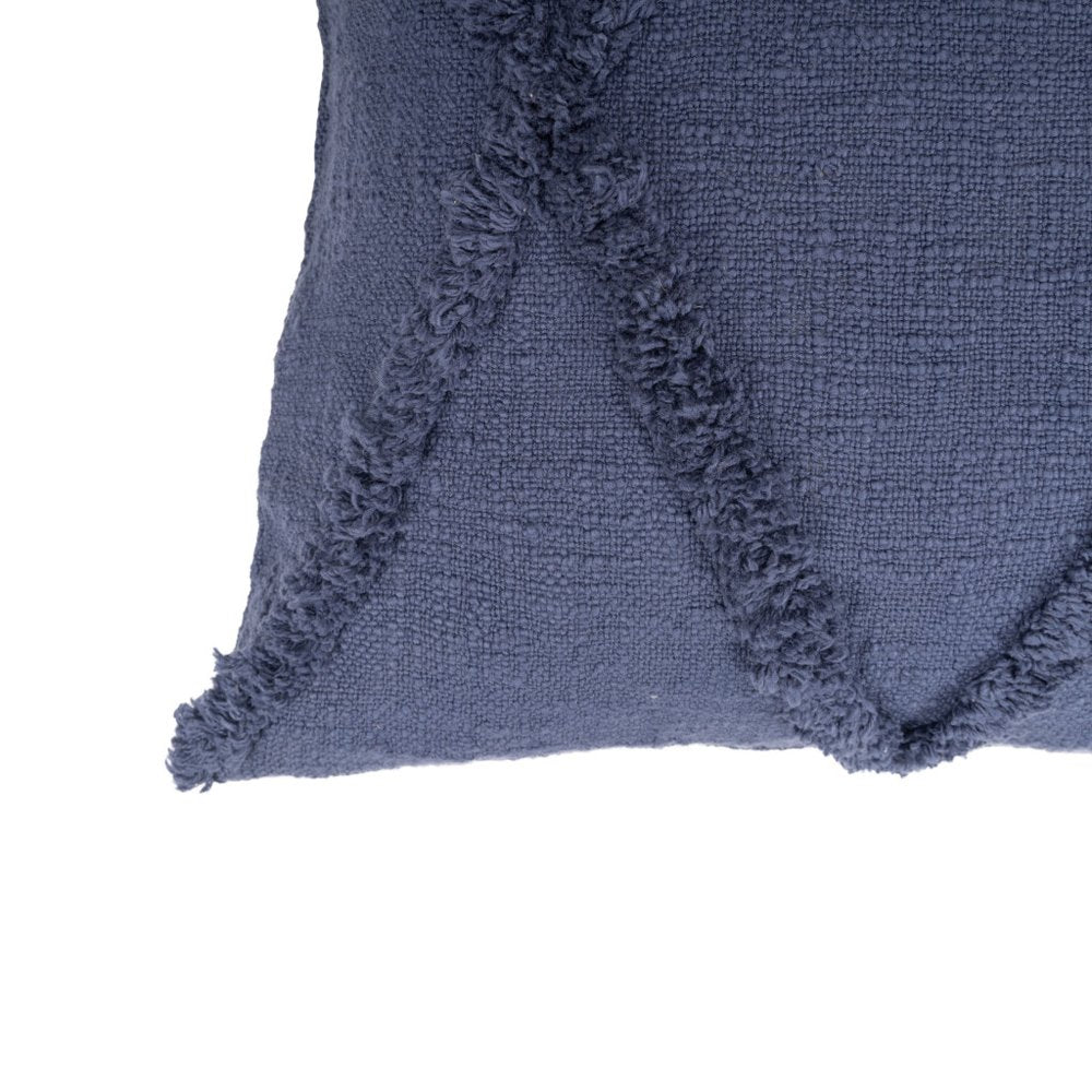 Set of Two Blue Diamond Cotton Throw Pillow With Fringe on a white background