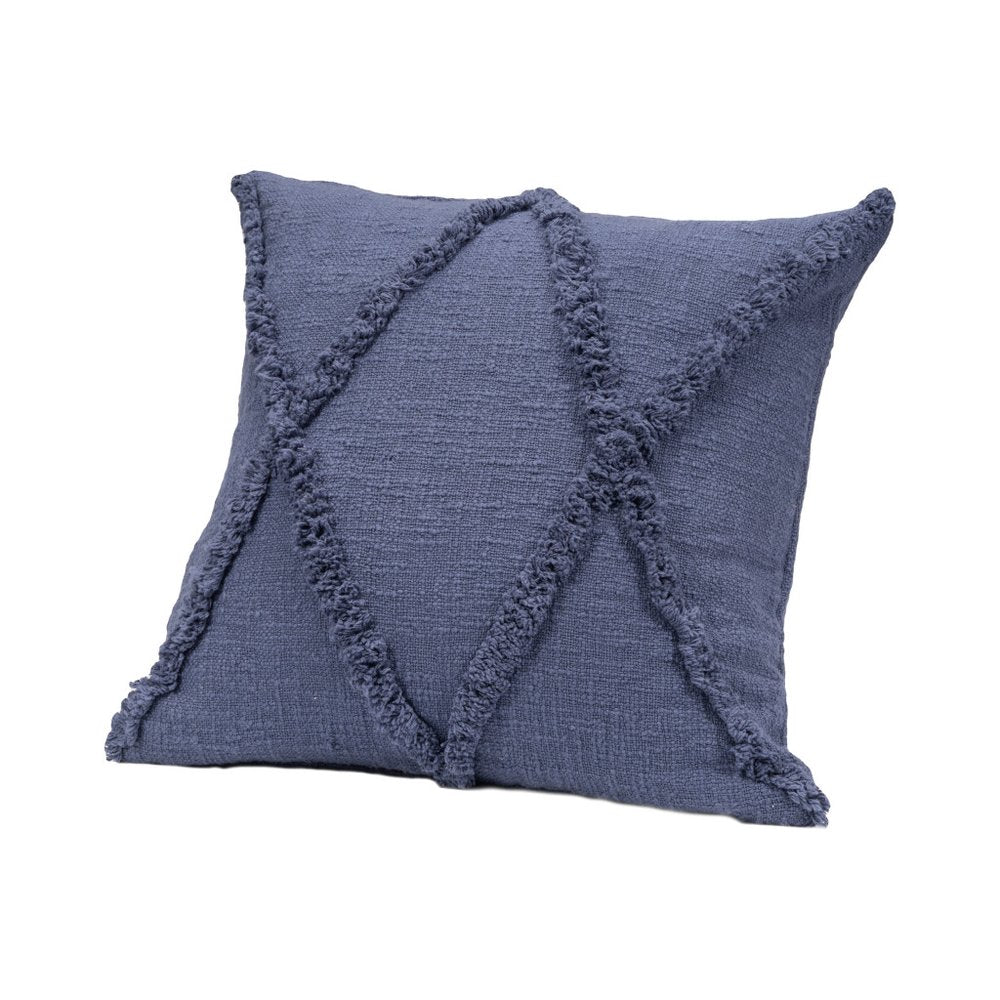 Set of Two Blue Diamond Cotton Throw Pillow With Fringe on a white background