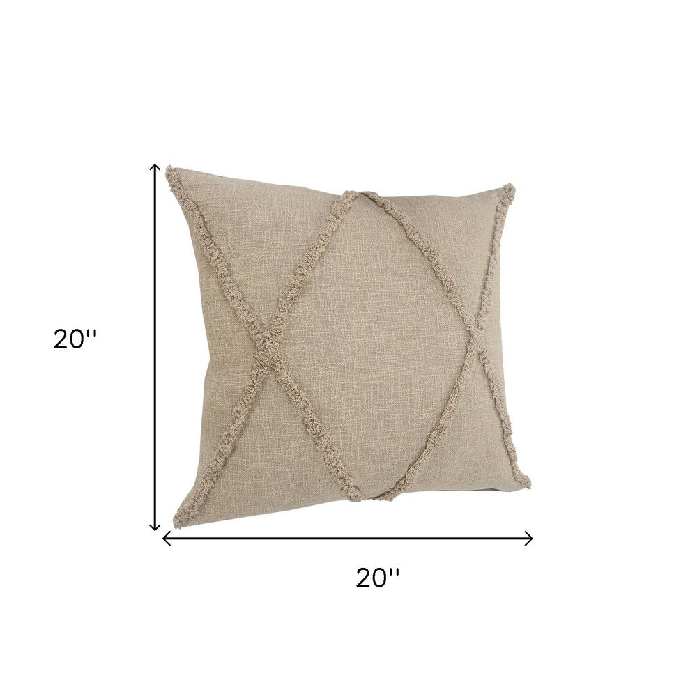Set of Two Taupe and Brown Diamond Cotton Throw Pillow With Fringes on a white background