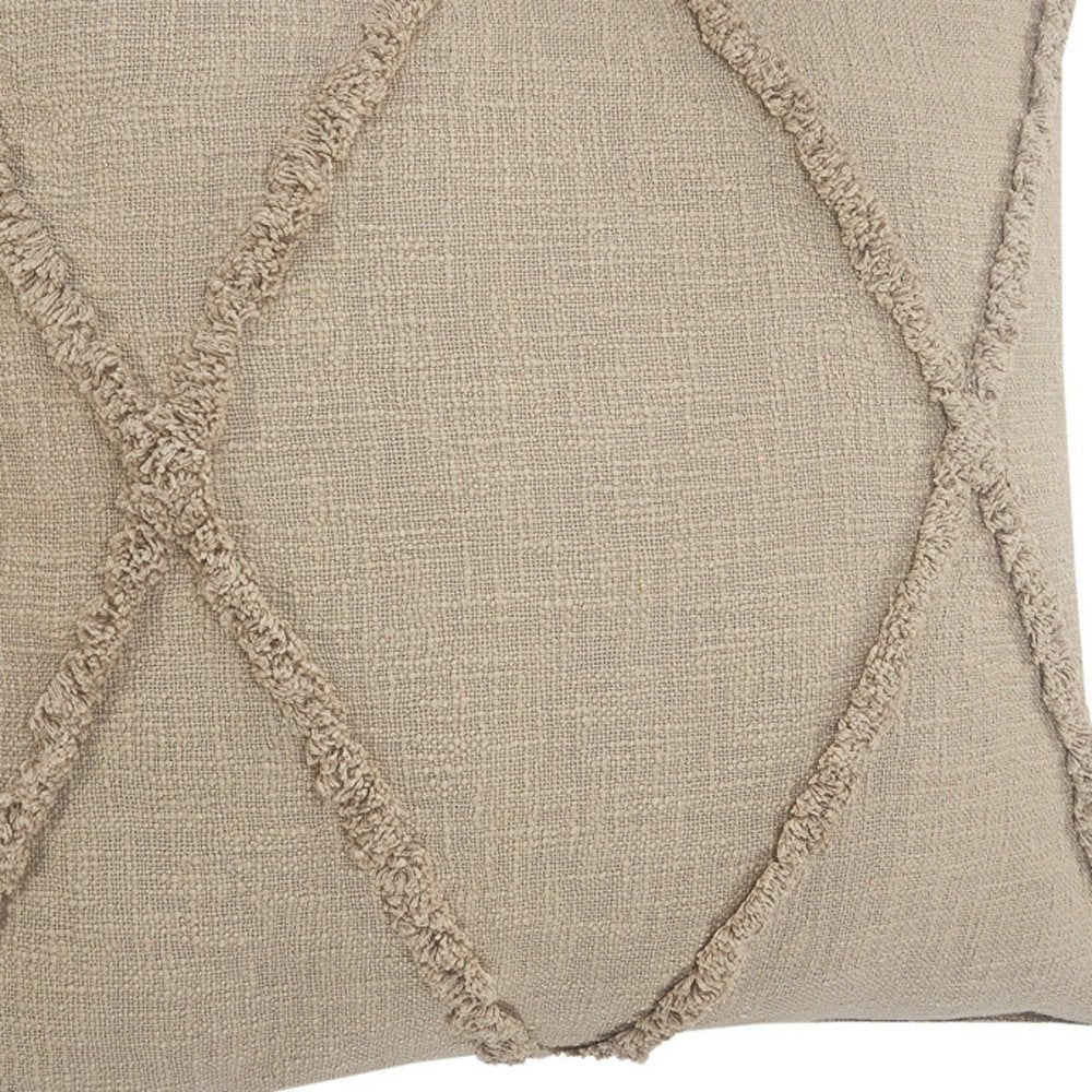 Set of Two Taupe and Brown Diamond Cotton Throw Pillow With Fringes close-up detail