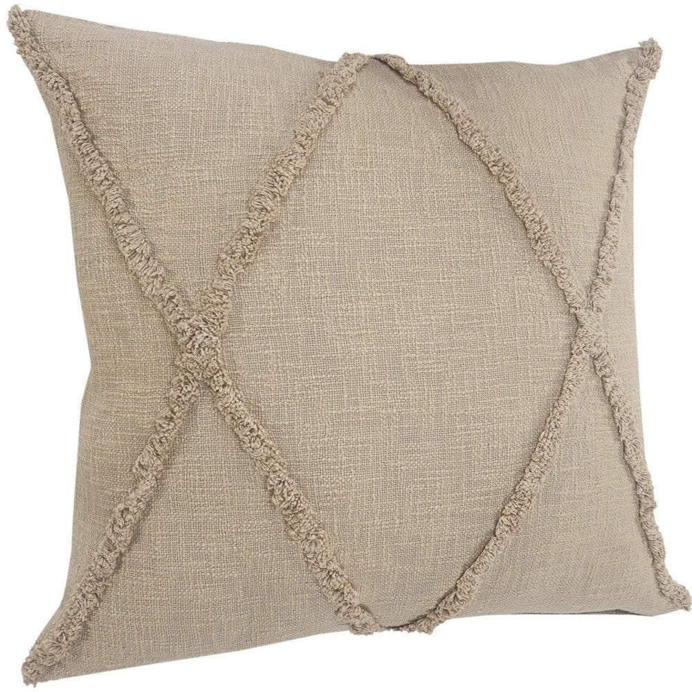 Set of Two Taupe and Brown Diamond Cotton Throw Pillow With Fringes on a white background