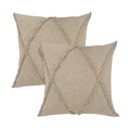 Set of Two Taupe and Brown Diamond Cotton Throw Pillow With Fringes on a white background