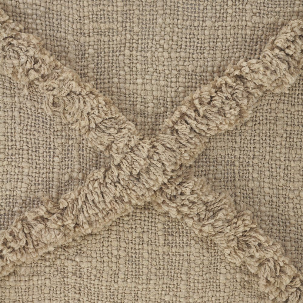 Set of Two Taupe and Brown Diamond Cotton Throw Pillow With Fringes close-up detail