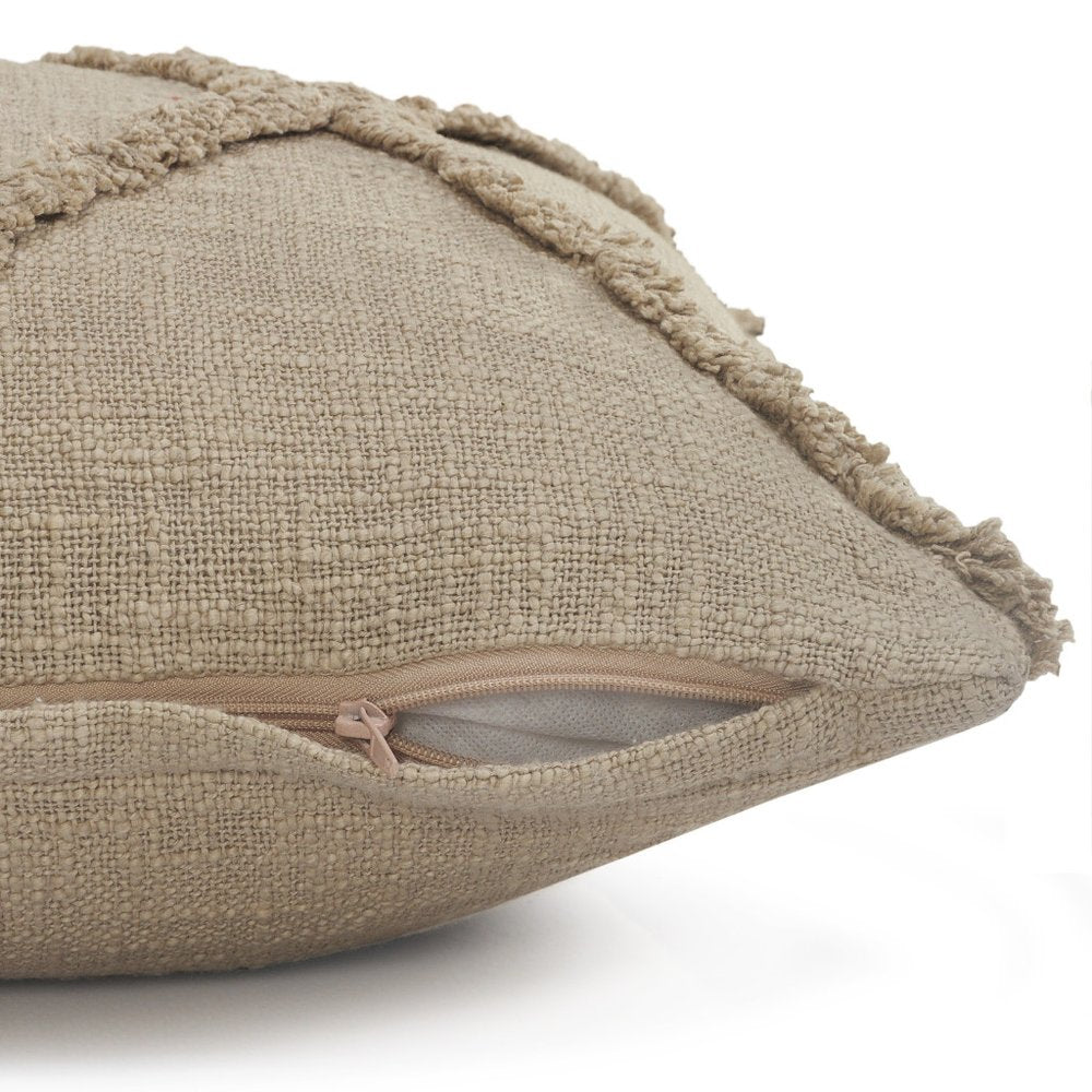 Set of Two Taupe and Brown Diamond Cotton Throw Pillow With Fringes on a white background