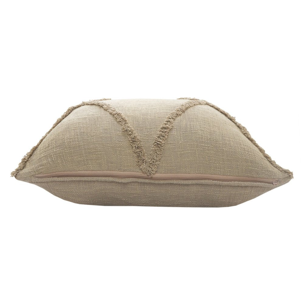 Set of Two Taupe and Brown Diamond Cotton Throw Pillow With Fringes on a white background