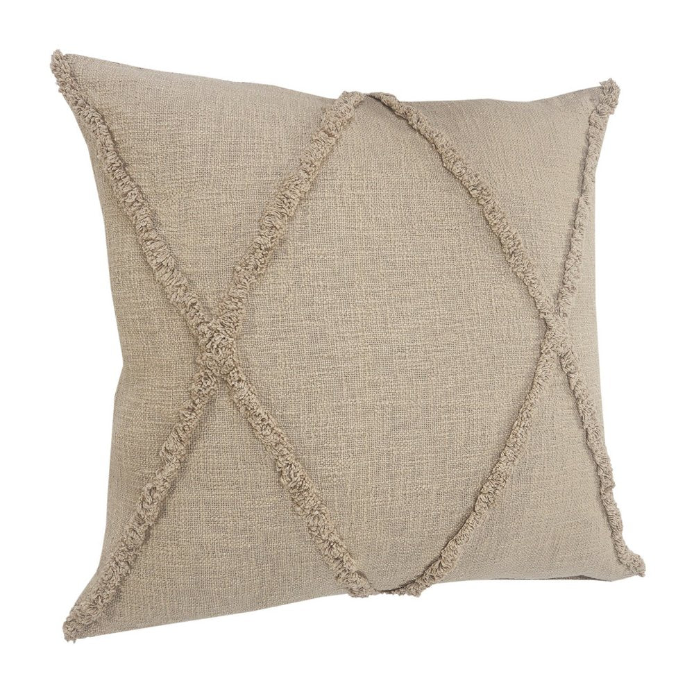 Set of Two Taupe and Brown Diamond Cotton Throw Pillow With Fringes on a white background