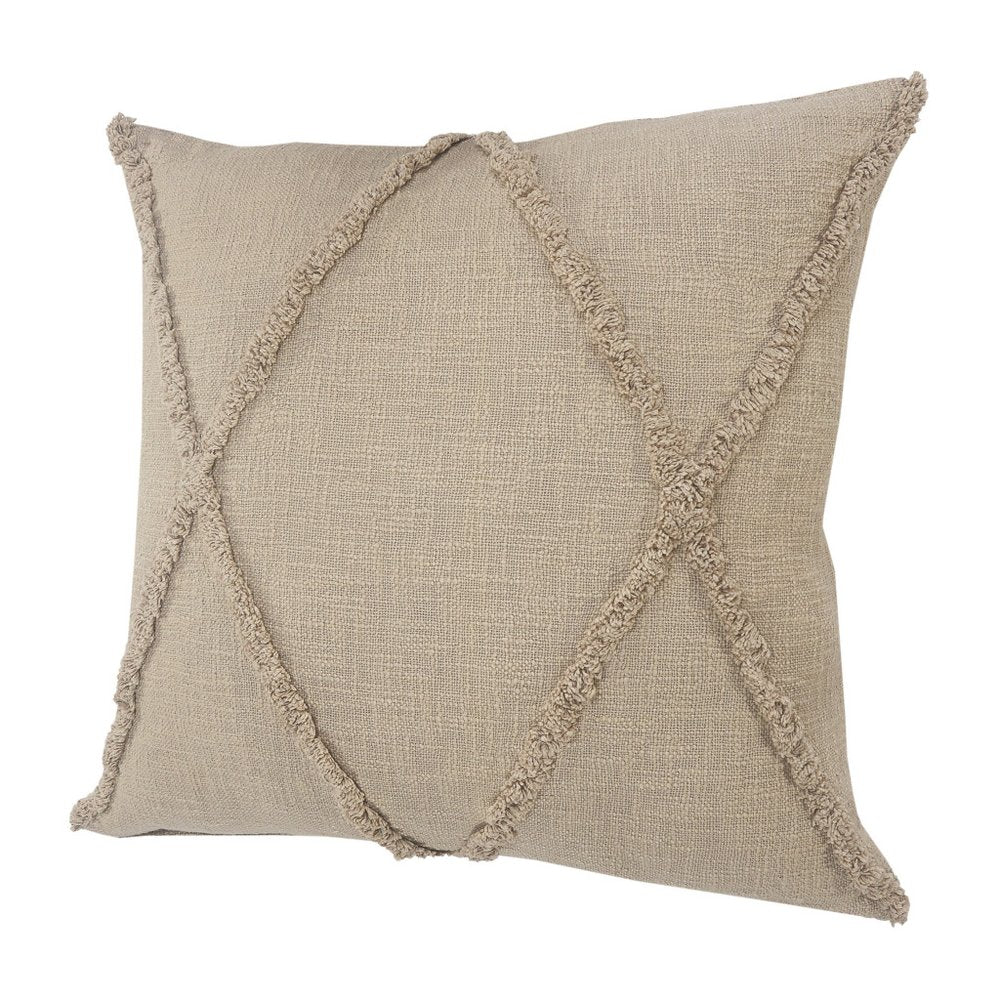 Set of Two Taupe and Brown Diamond Cotton Throw Pillow With Fringes on a white background