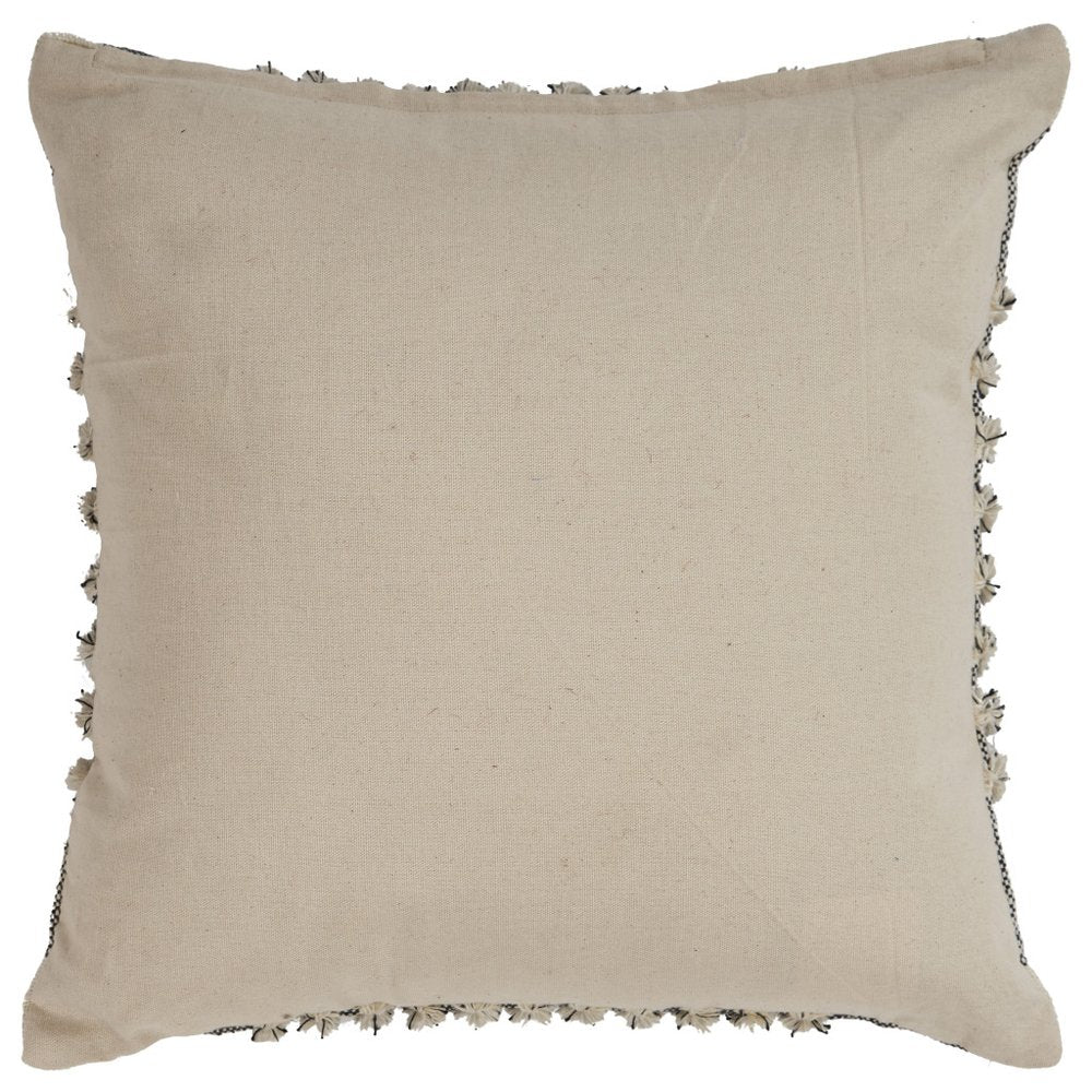 Set of Two Black and Ivory Plaid Cotton Throw Pillow With Fringe on a white background