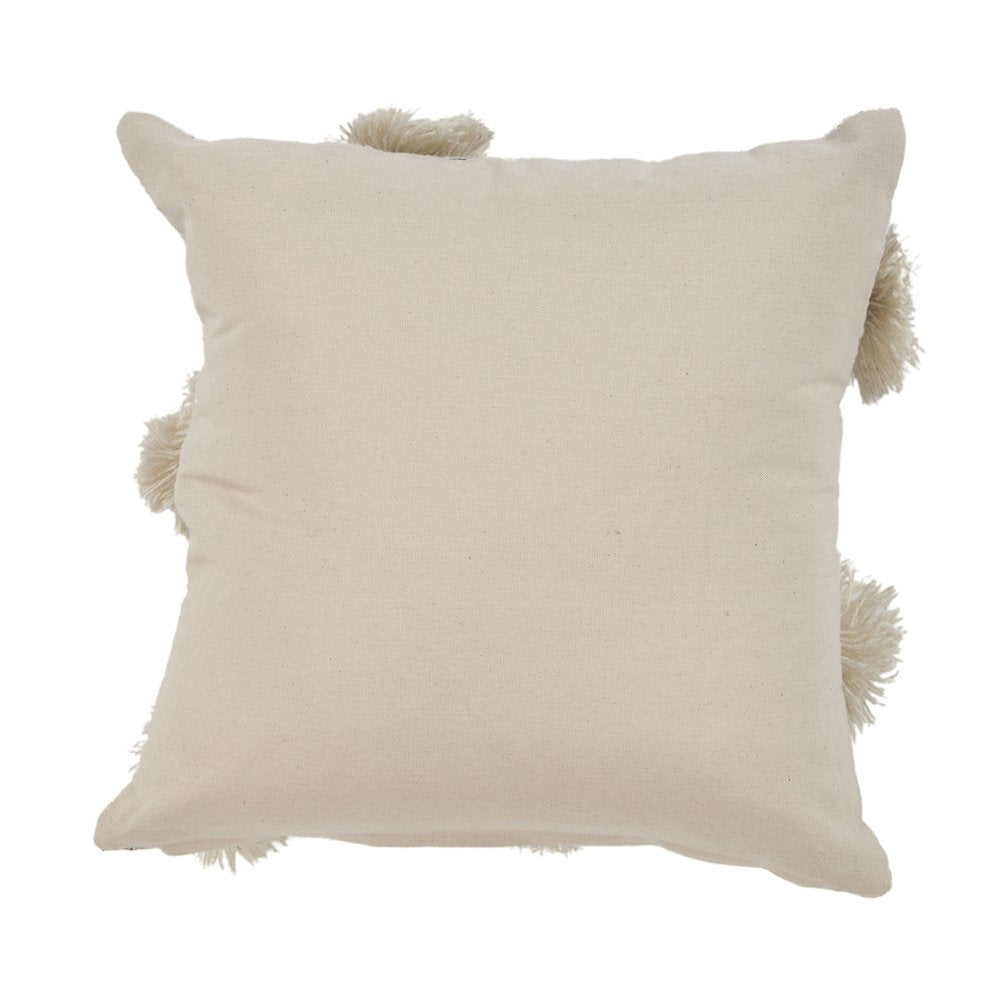 Set of Two Gray and Ivory Floral Cotton Throw Pillows With Fringe on a white background