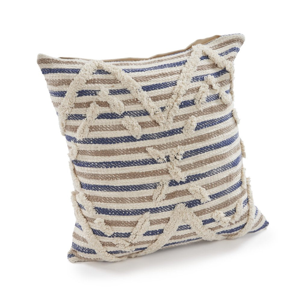 Set of Two Blue Diamond Cotton Throw Pillow With Fringe on a white background