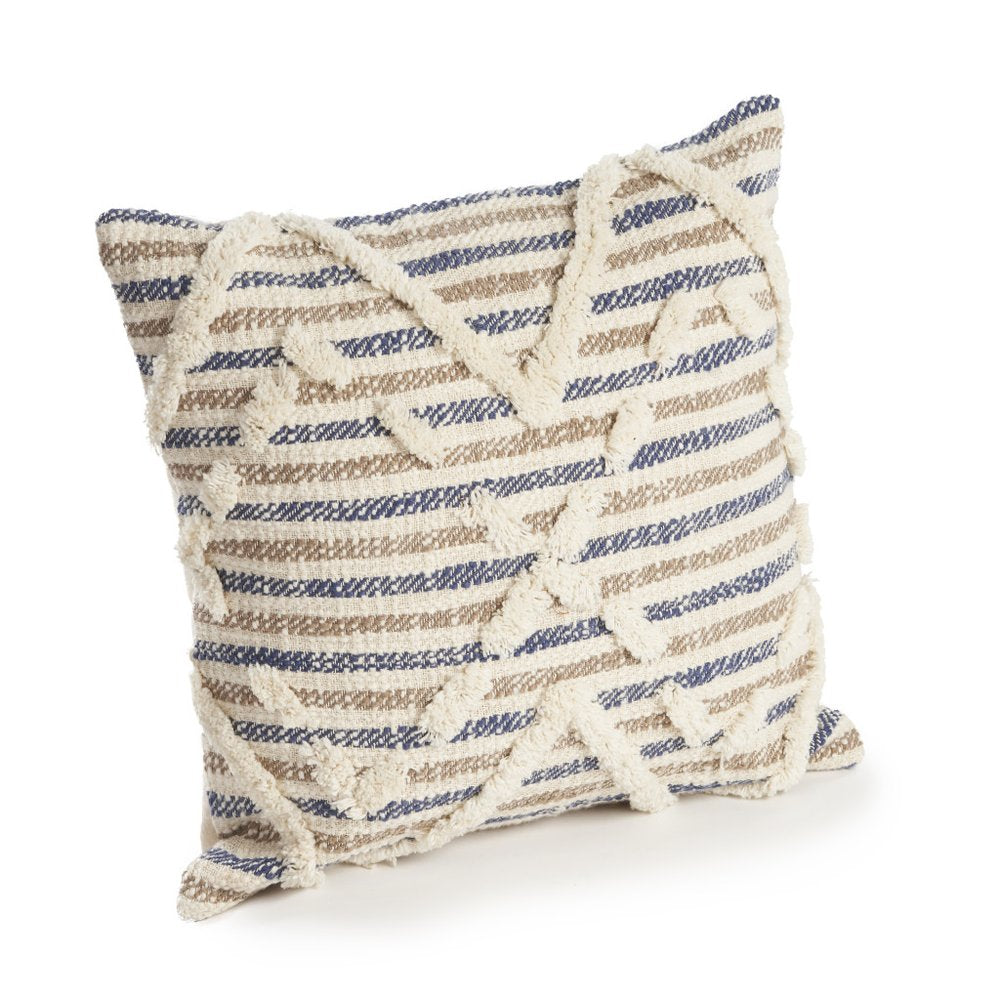 Set of Two Blue Diamond Cotton Throw Pillow With Fringe on a white background