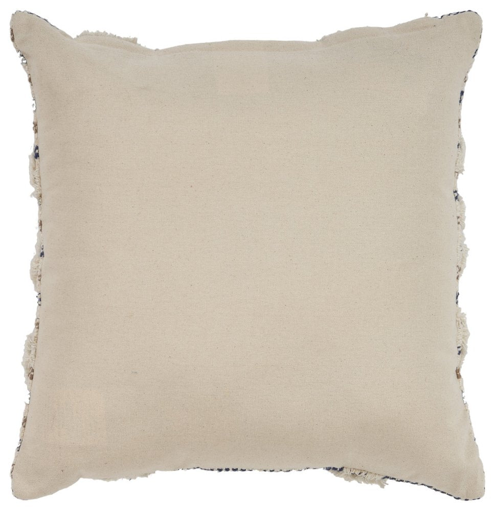 Set of Two Blue Diamond Cotton Throw Pillow With Fringe on a white background