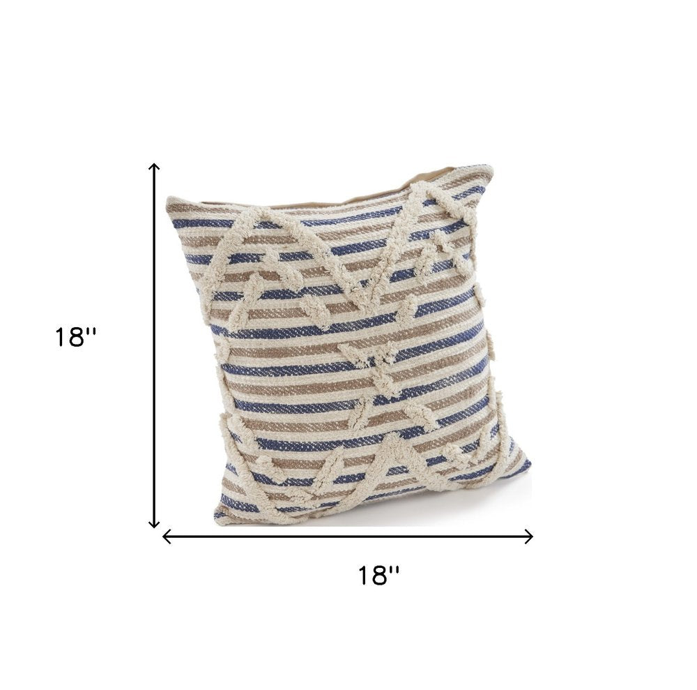 Set of Two Blue Diamond Cotton Throw Pillow With Fringe on a white background