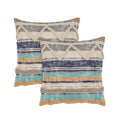 Set of Two Blue Striped Cotton Throw Pillow With Fringe on a white background