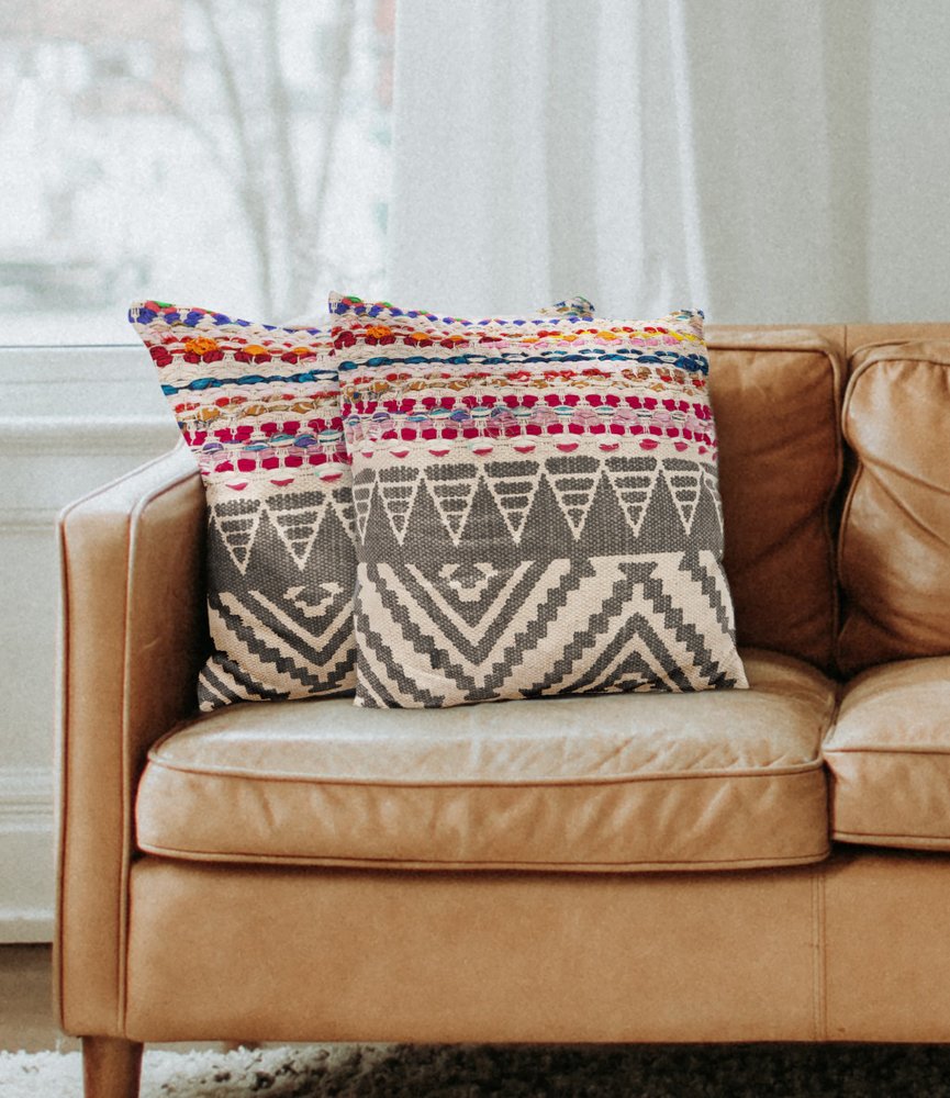 Set of Two Gray Chevron Cotton Throw Pillow - SKU 554581