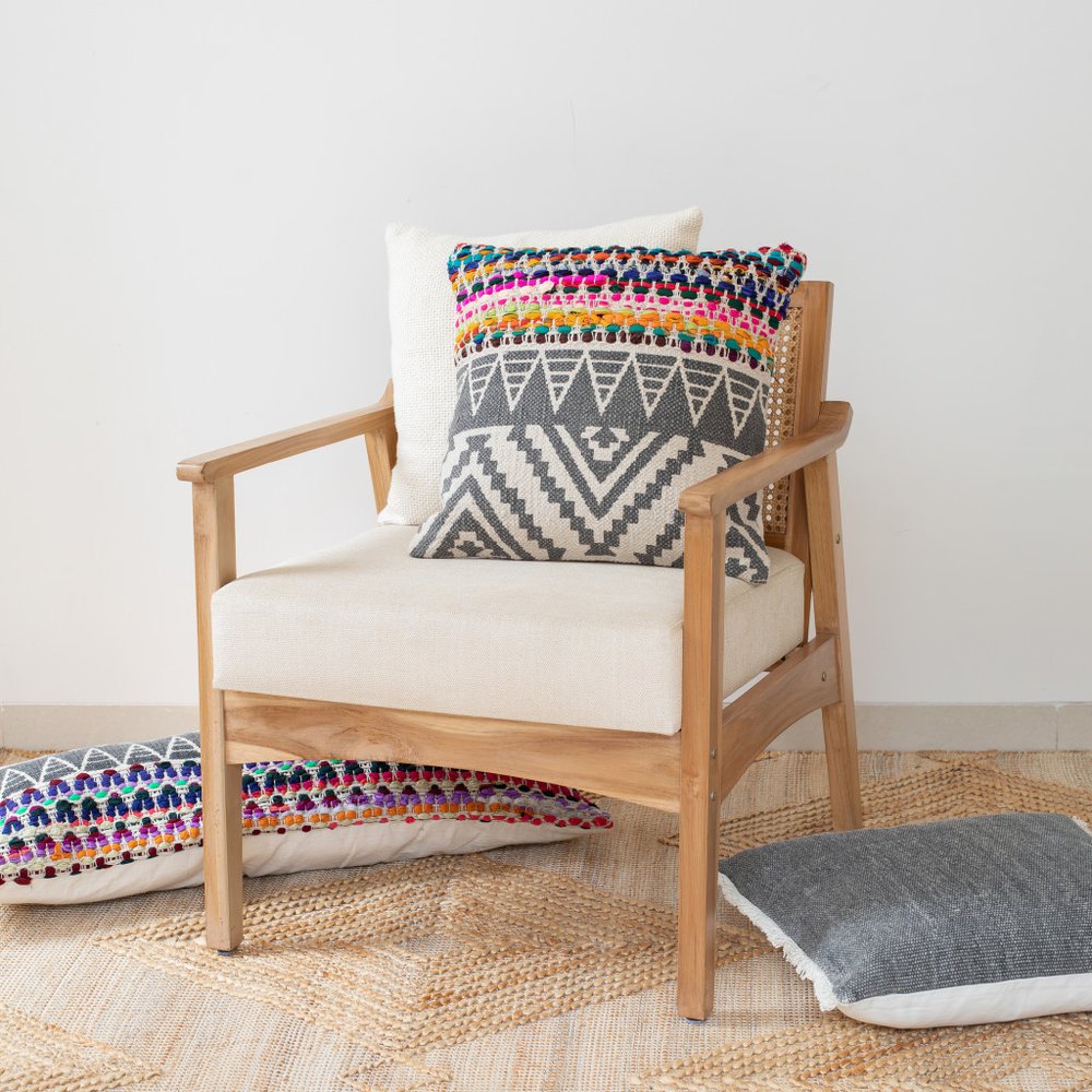 Set of Two Gray Chevron Cotton Throw Pillow - SKU 554581