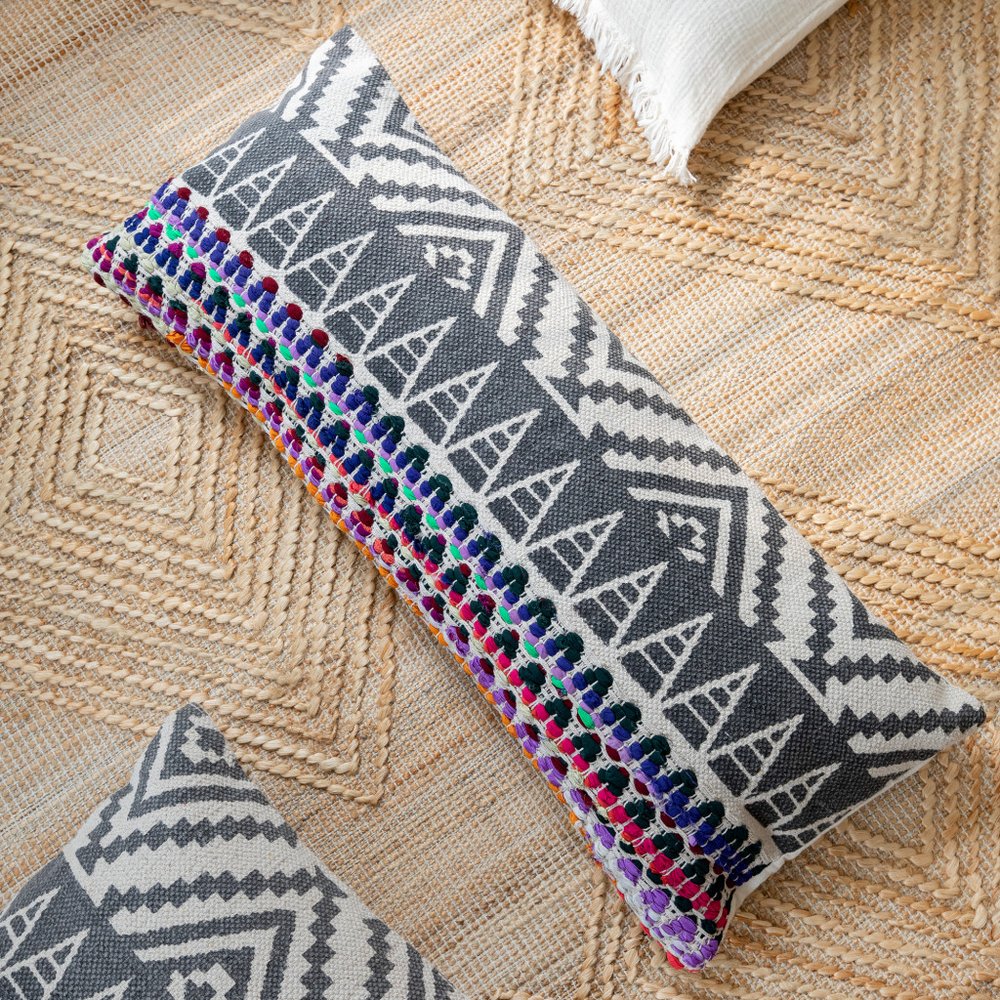 Set of Two Gray Chevron Cotton Throw Pillow - SKU 554581