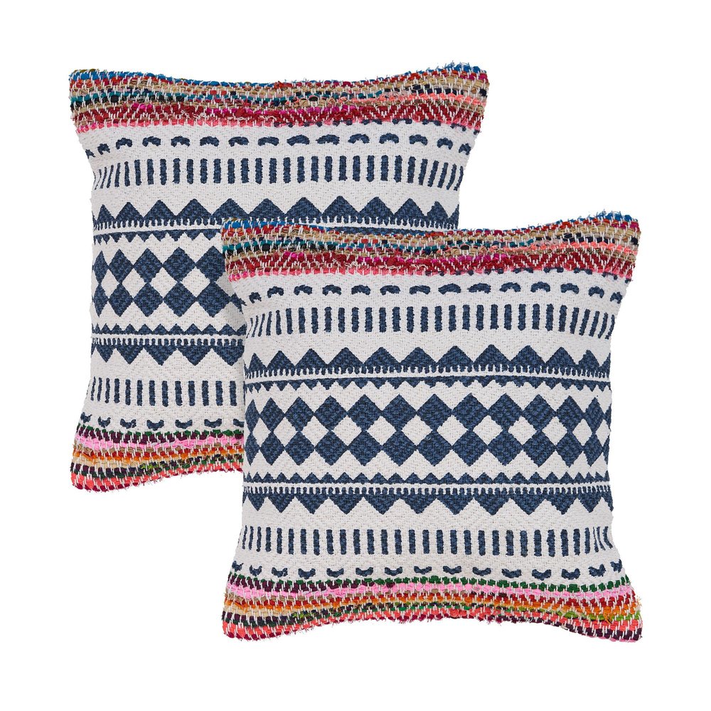 Set of Two Blue Geometric Cotton Throw Pillow on a white background