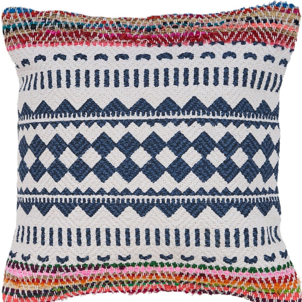 Set of Two Blue Geometric Cotton Throw Pillow close-up detail