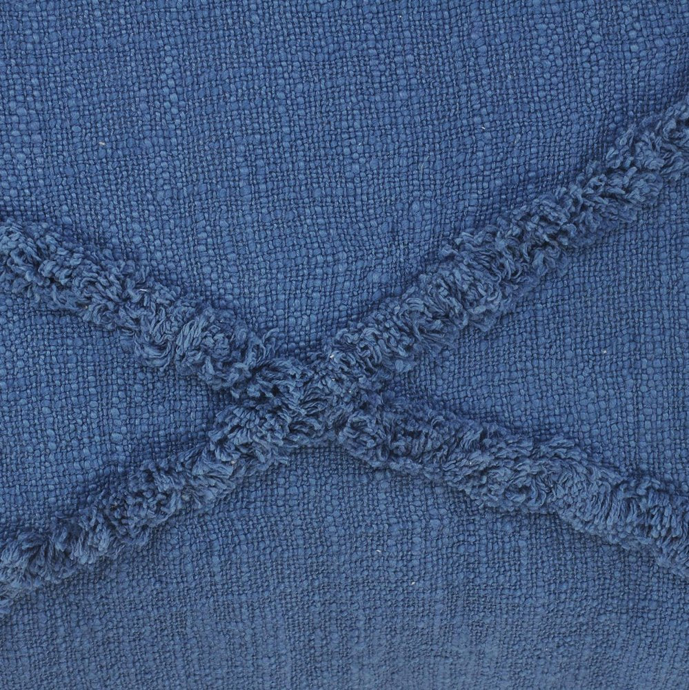 Set of Two Blue Diamond Cotton Throw Pillow With Fringe