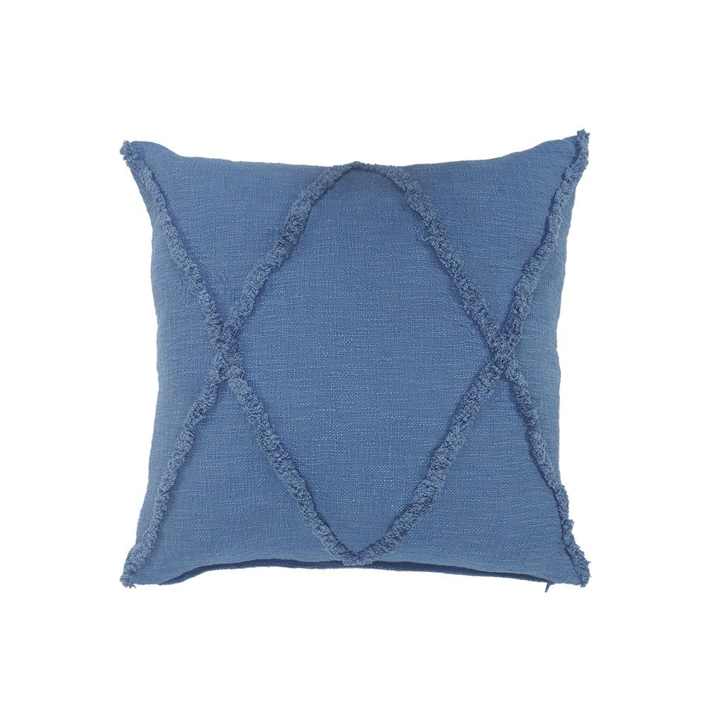 Set of Two Blue Diamond Cotton Throw Pillow With Fringe on a white background