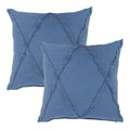 Set of Two Blue Diamond Cotton Throw Pillow With Fringe on a white background