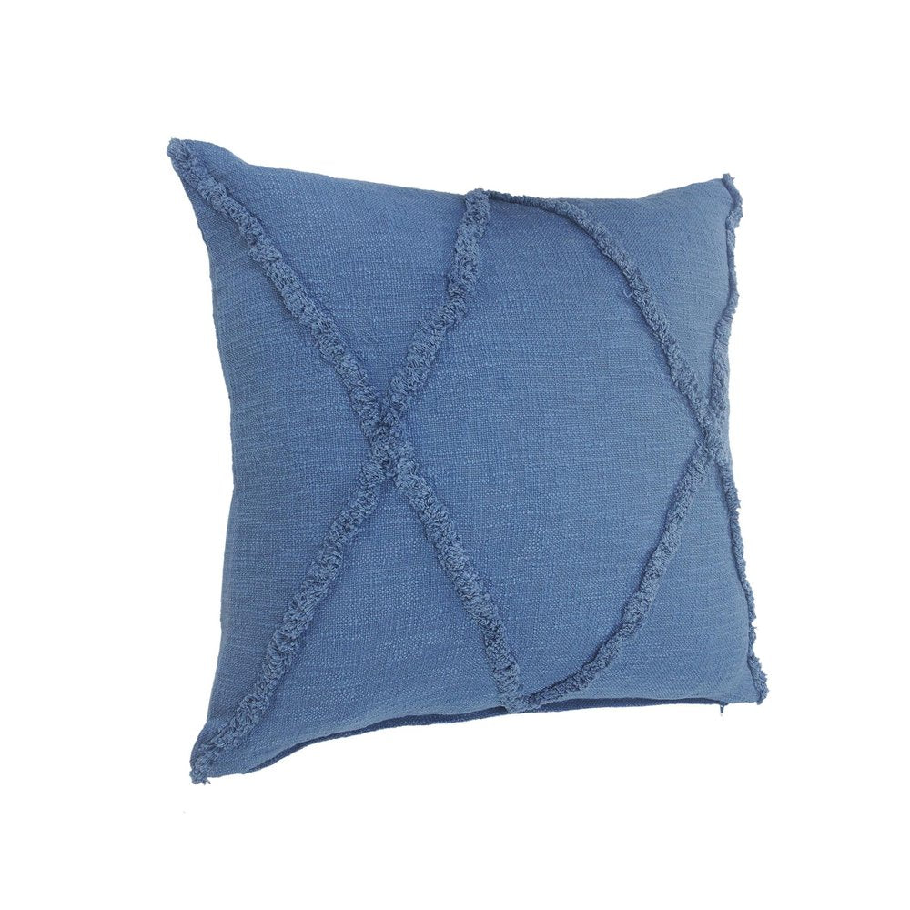 Set of Two Blue Diamond Cotton Throw Pillow With Fringe on a white background