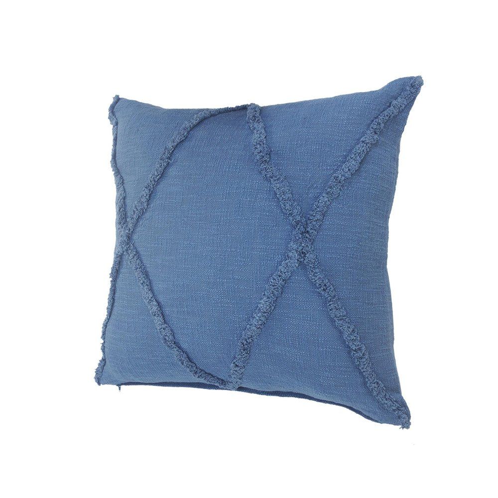 Set of Two Blue Diamond Cotton Throw Pillow With Fringe on a white background