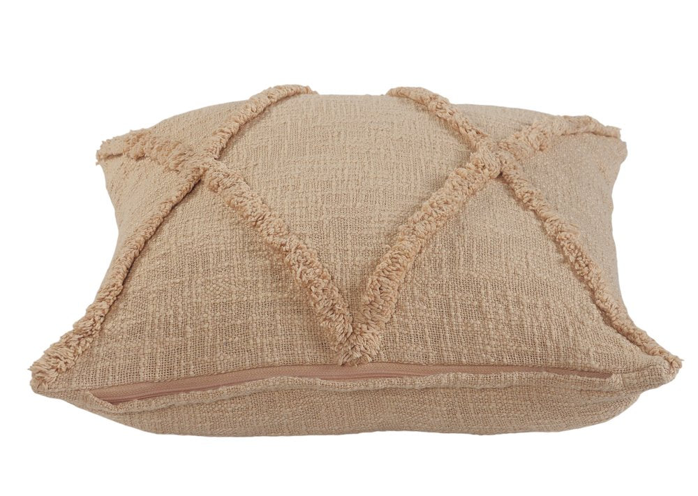 Set of Two Tan Diamond Cotton Throw Pillow With Fringe on a white background