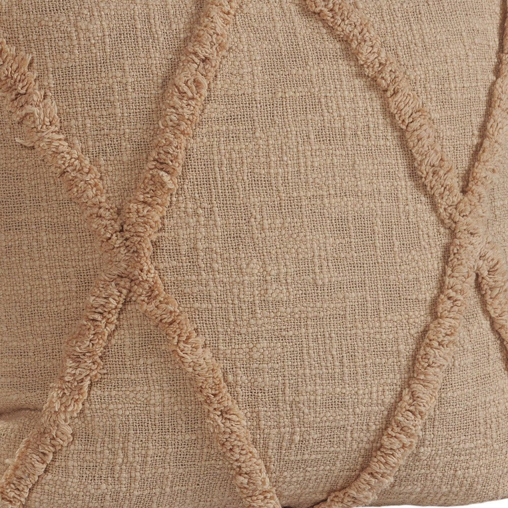 Set of Two Tan Diamond Cotton Throw Pillow With Fringe
