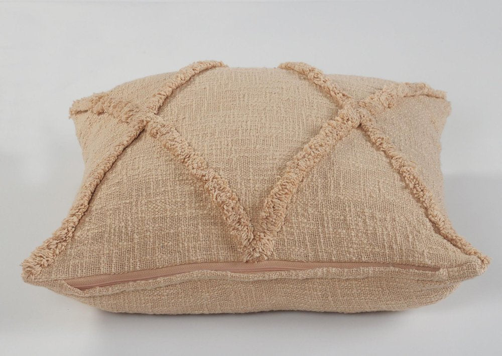Set of Two Tan Diamond Cotton Throw Pillow With Fringe